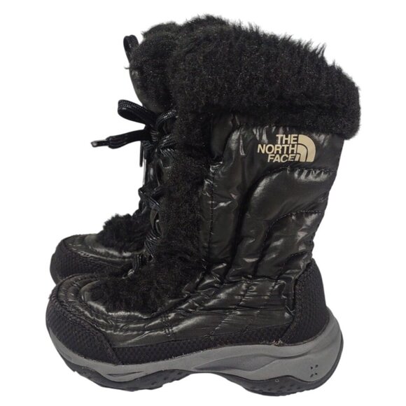 The North Face Girls Nuptse Winter Boots Faux Fur Goose Down Black US10 UK9 - Picture 1 of 7
